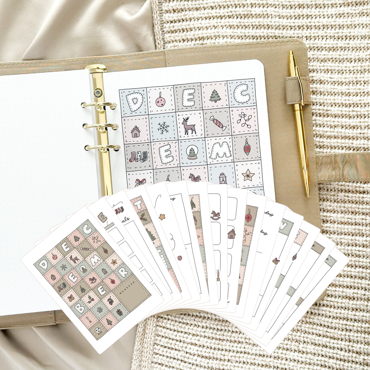 December Ring Binder Insert – Christmas Quilt Design · Undated · 16 Hand-Drawn Pages