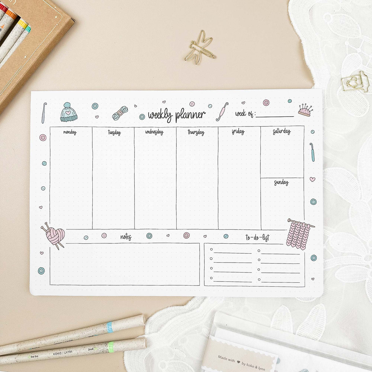 Weekly Planner Pad - A4 - Knitting - 100% recycled paper - 50 pages