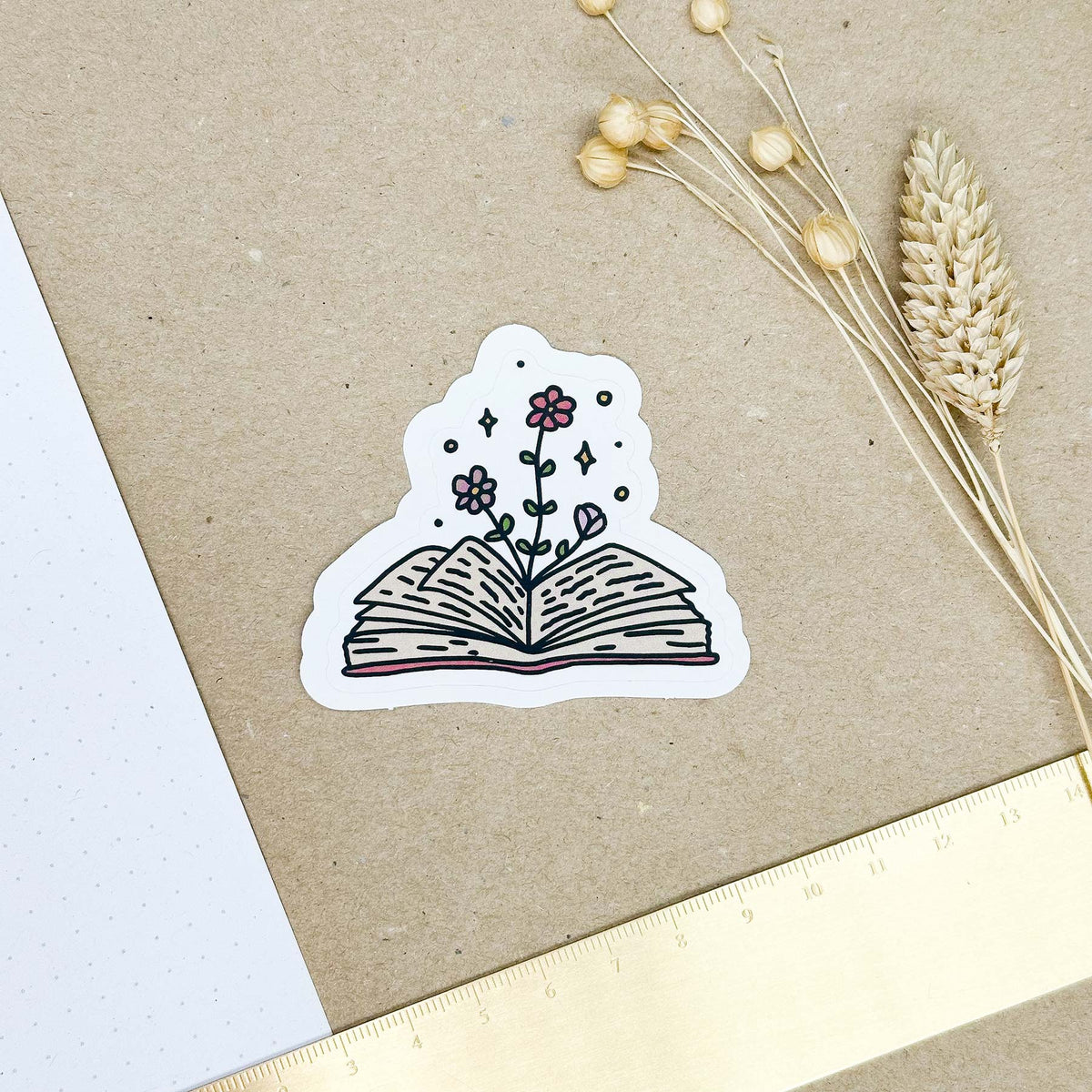 Hand-drawn sticker - Book with flowers - Size M