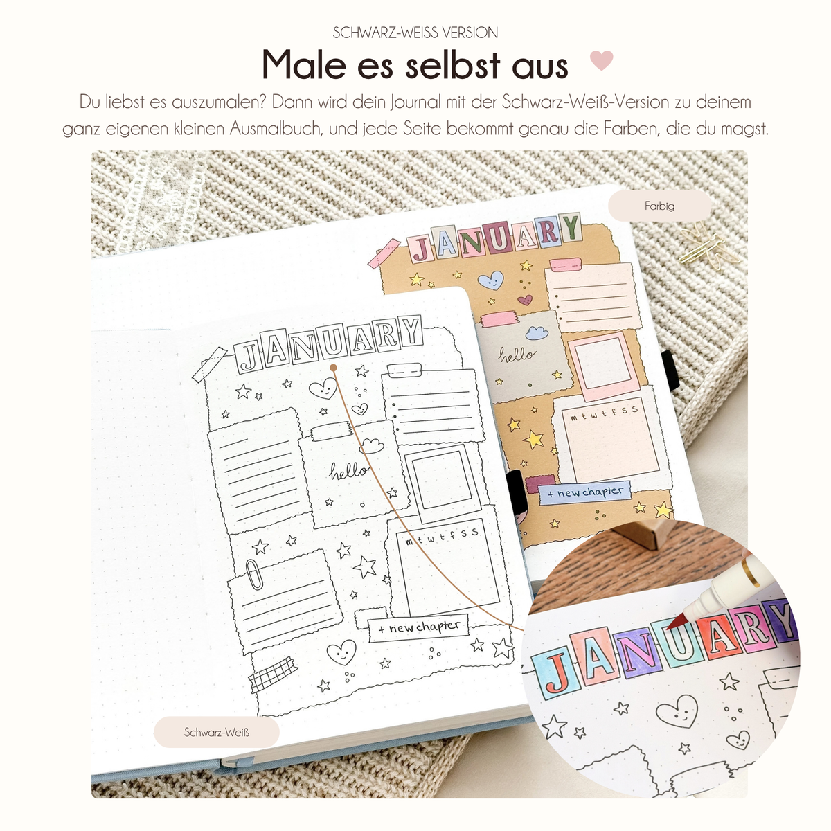 Hand-drawn journal - Undated planner - Hot Pink