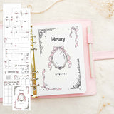 February - Bows theme - Monthly Journal Insert Undated - 16 hand-drawn pages