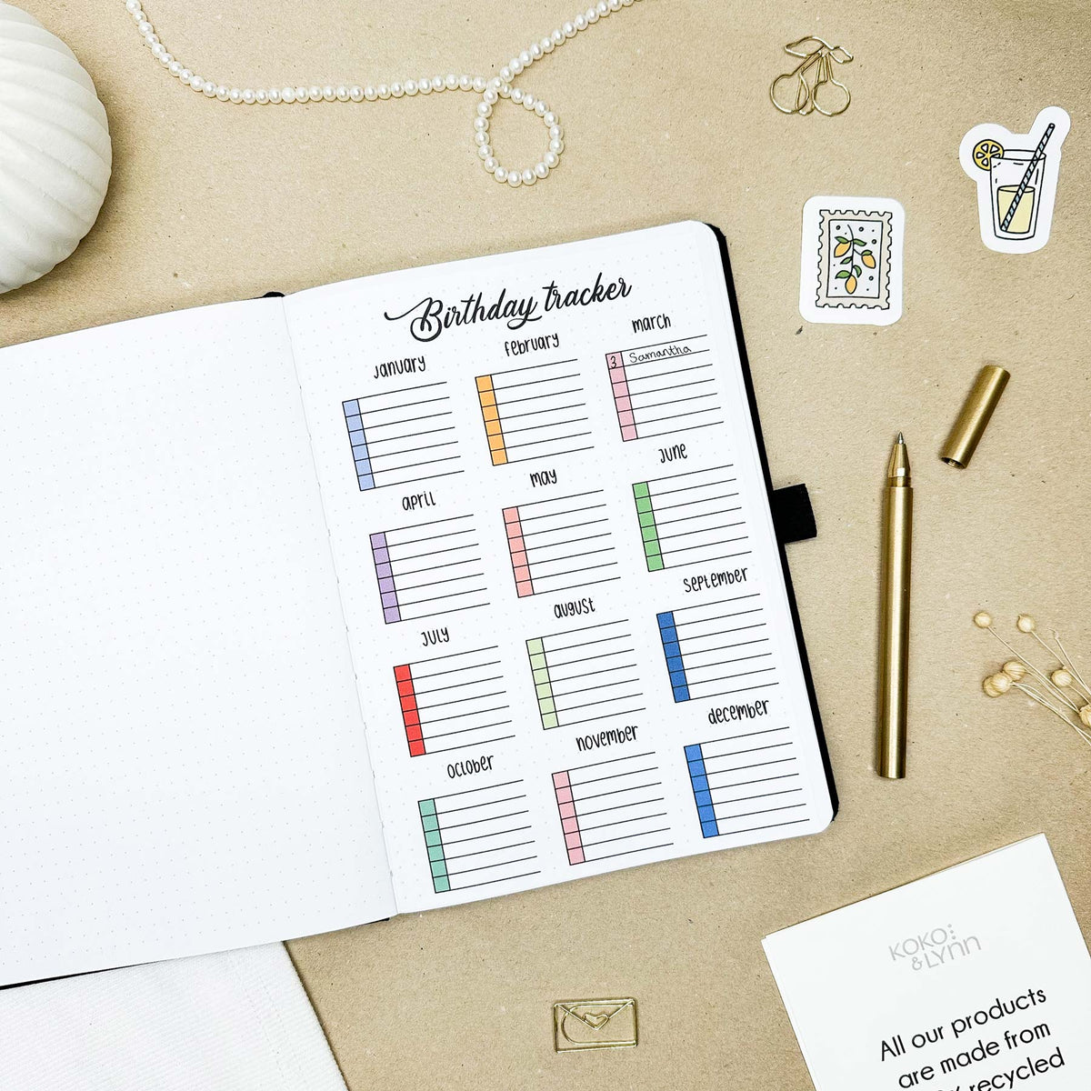 Birthday tracker - Stick-in-page - 100% recycled paper