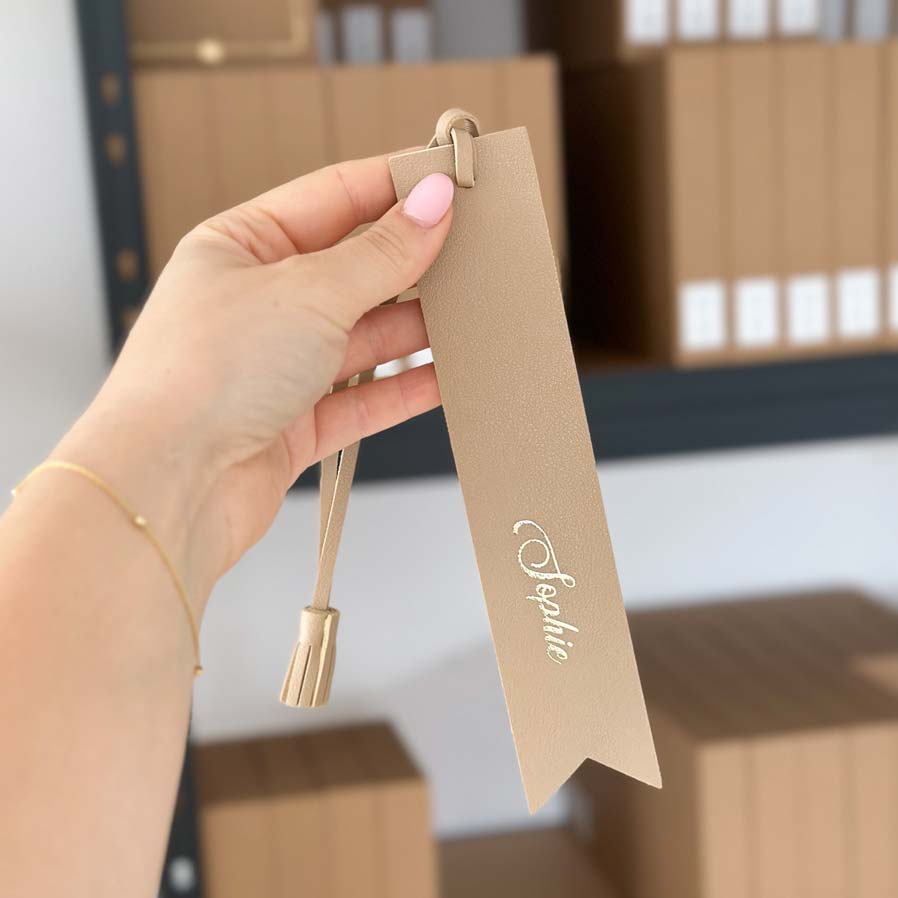 Personalisiertes Lesezeichen - Veganes Leder - Beige