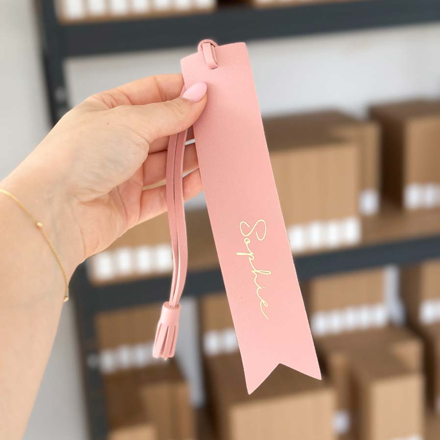 Personalisiertes Lesezeichen - Veganes Leder - Vintage Rosa