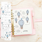 January - Hot air balloon theme - Monthly Journal Insert Undated - 16 hand-drawn pages