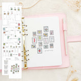 July - Stamps theme - Monthly Journal Insert Undated - 16 hand-drawn pages