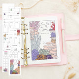 June - Corals theme - Monthly Journal Insert Undated - 16 hand-drawn pages