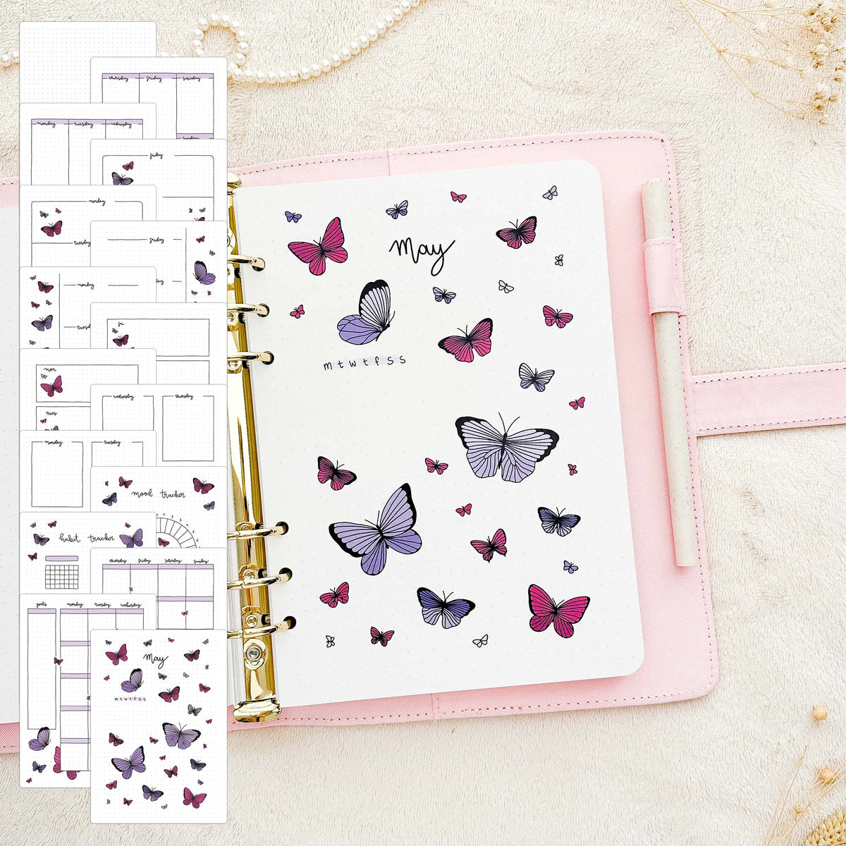 May - Butterflies theme - Monthly Journal Insert Undated - 16 hand-drawn pages