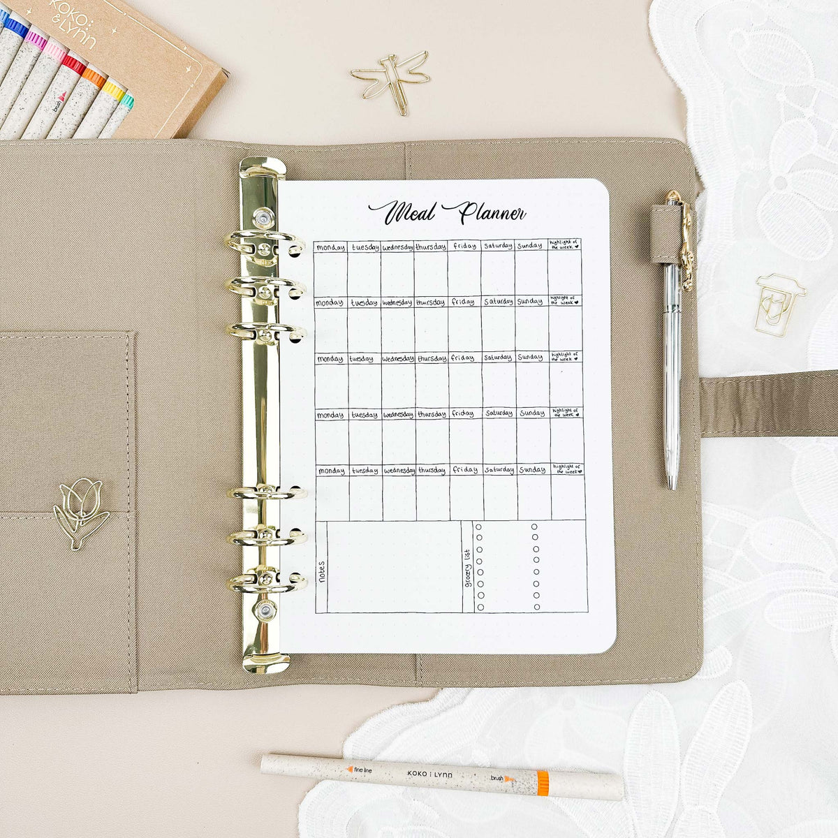 Meal planner - Binder Insert - Single Tracker Page