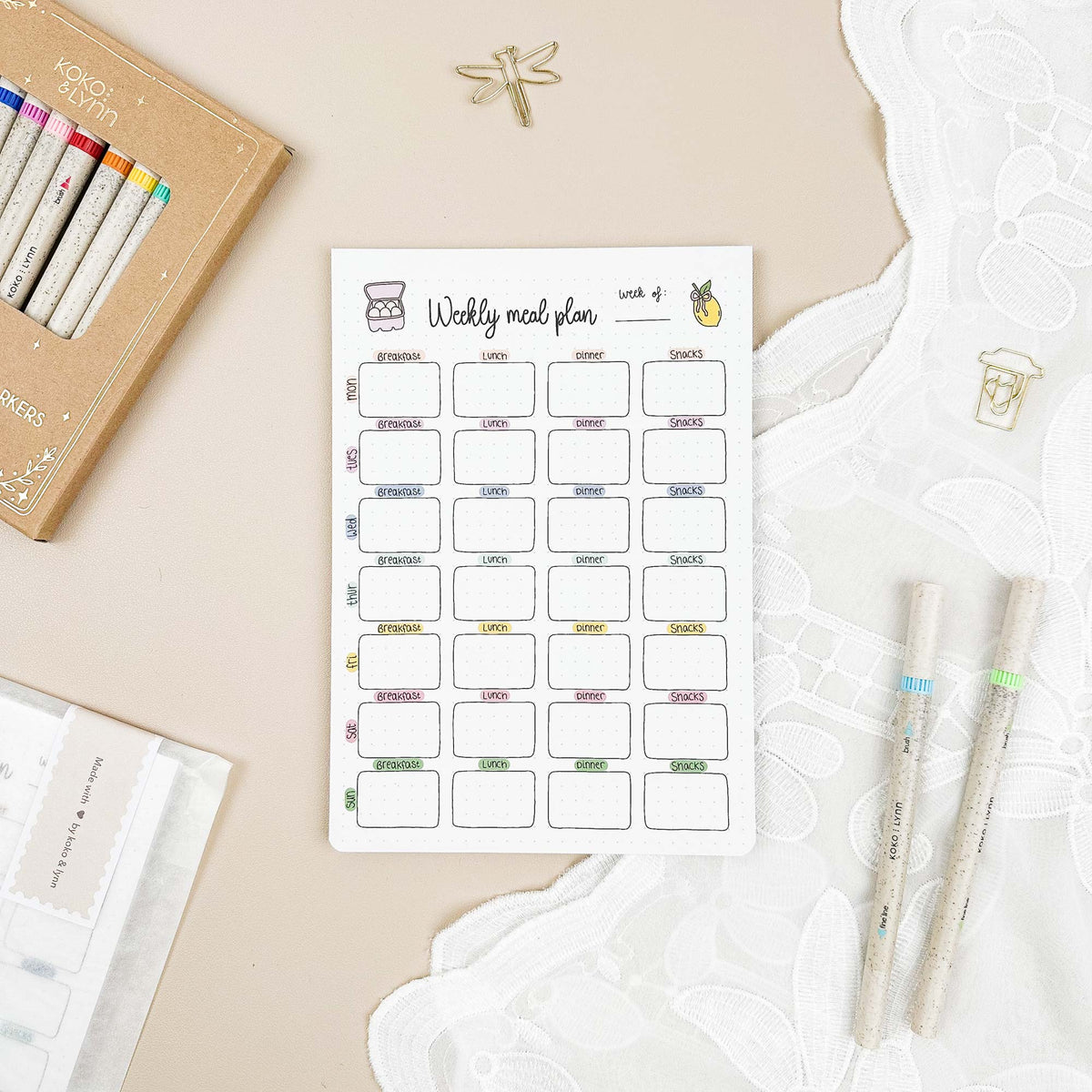 Weekly meal planner A5 - 100% Recycled paper - 50 pages