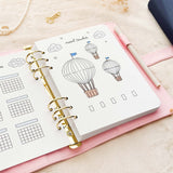 January - Hot air balloon theme - Monthly Journal Insert Undated - 16 hand-drawn pages