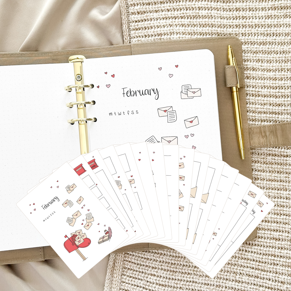 February Ring Binder Insert – Love Letters Design · Undated · 16 Hand-Drawn Pages