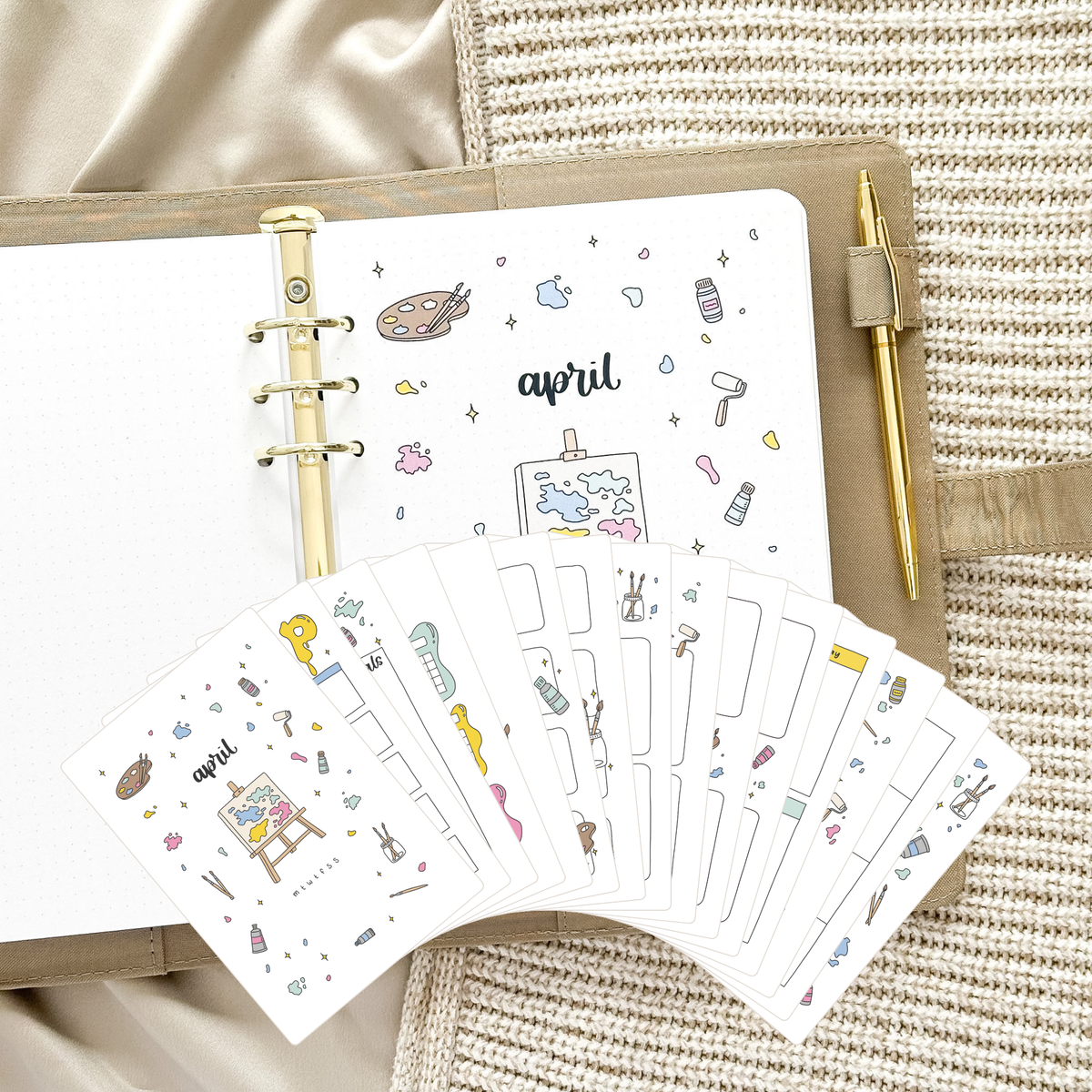 April Ring Binder Insert – Painting Design · Undated · 16 Hand-Drawn Pages