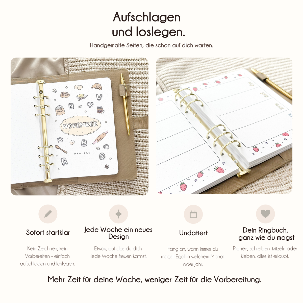 November Ringbuch-Einlage – Backen-Design · Undatiert · 16 handgemalte Seiten