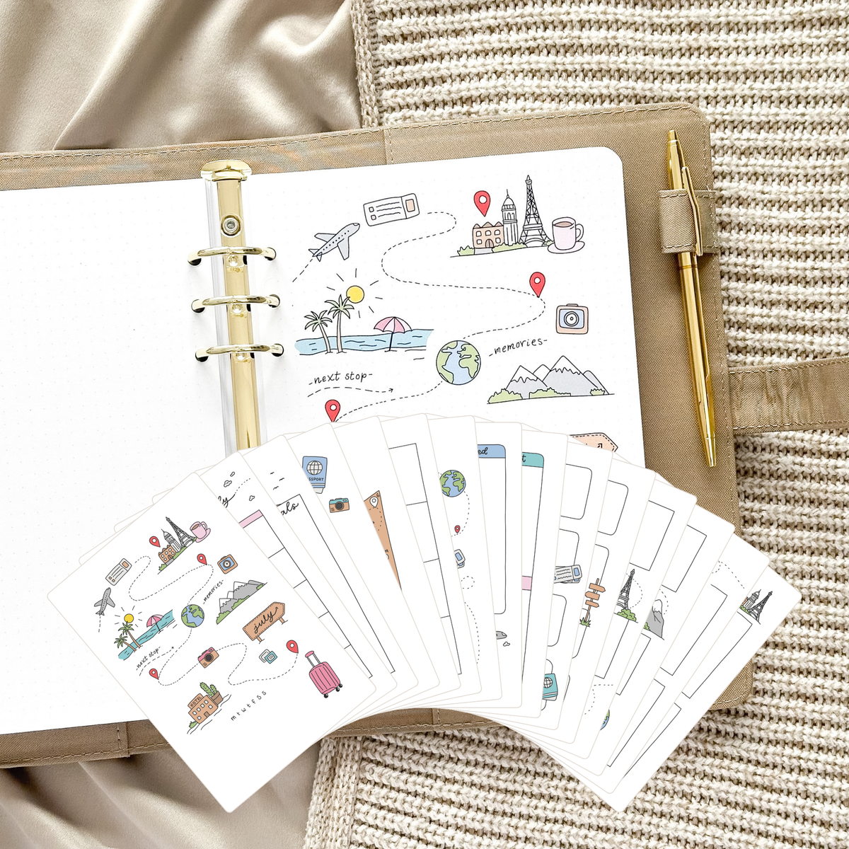 Juli Ringbuch-Einlage – Reise-Design · Undatiert · 16 handgemalte Seiten