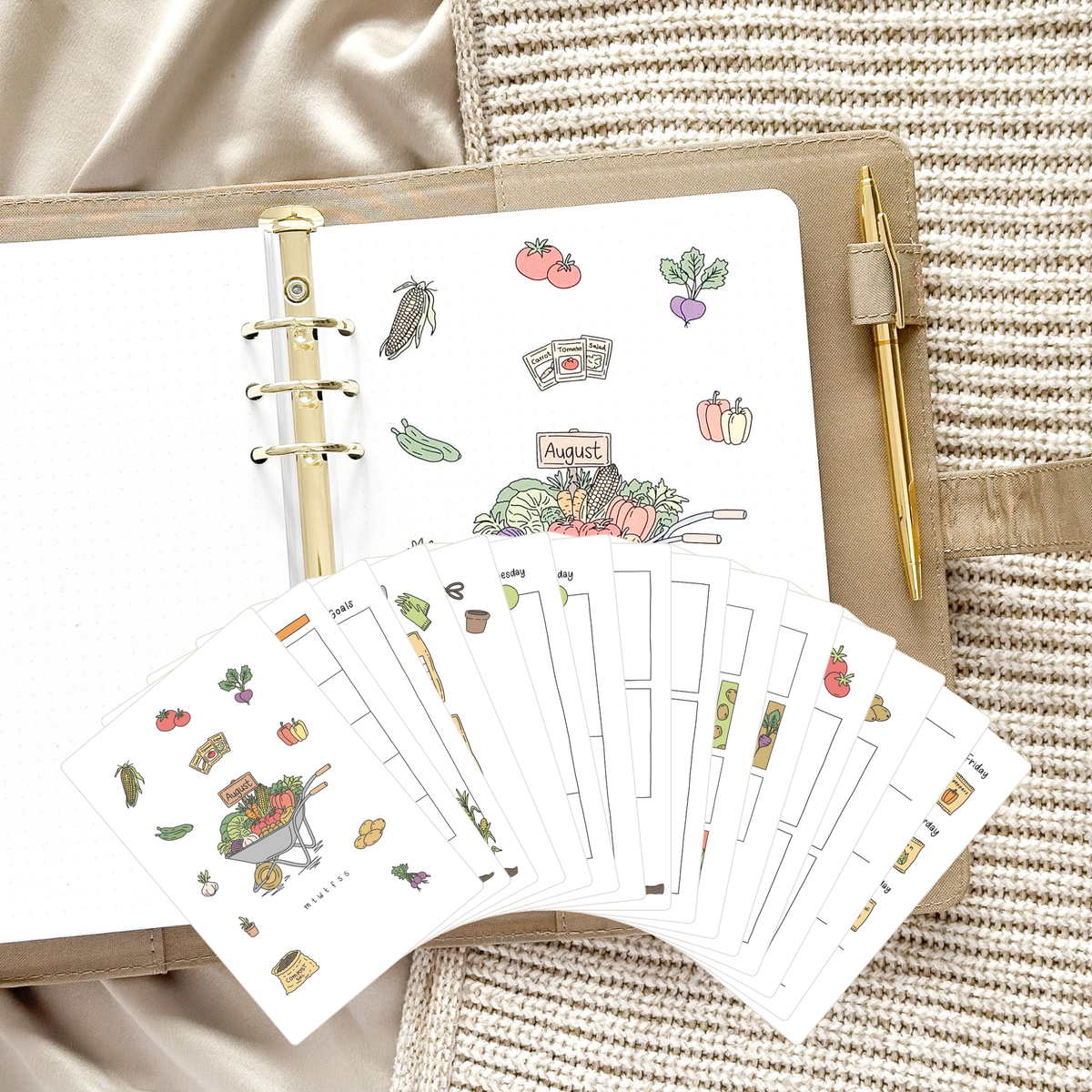 August Ring Binder Insert – Harvesting Design · Undated · 16 Hand-Drawn Pages