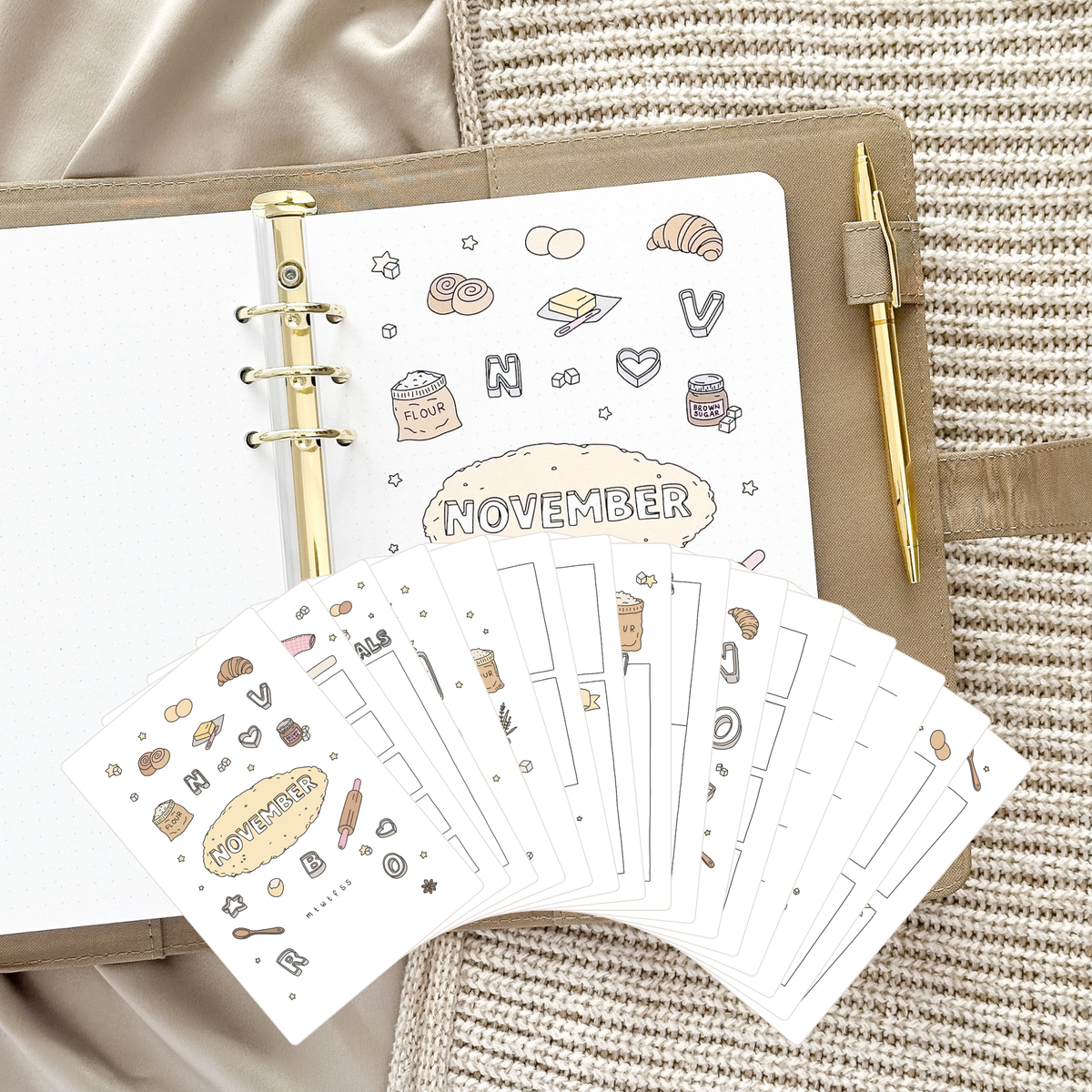 November Ringbuch-Einlage – Backen-Design · Undatiert · 16 handgemalte Seiten