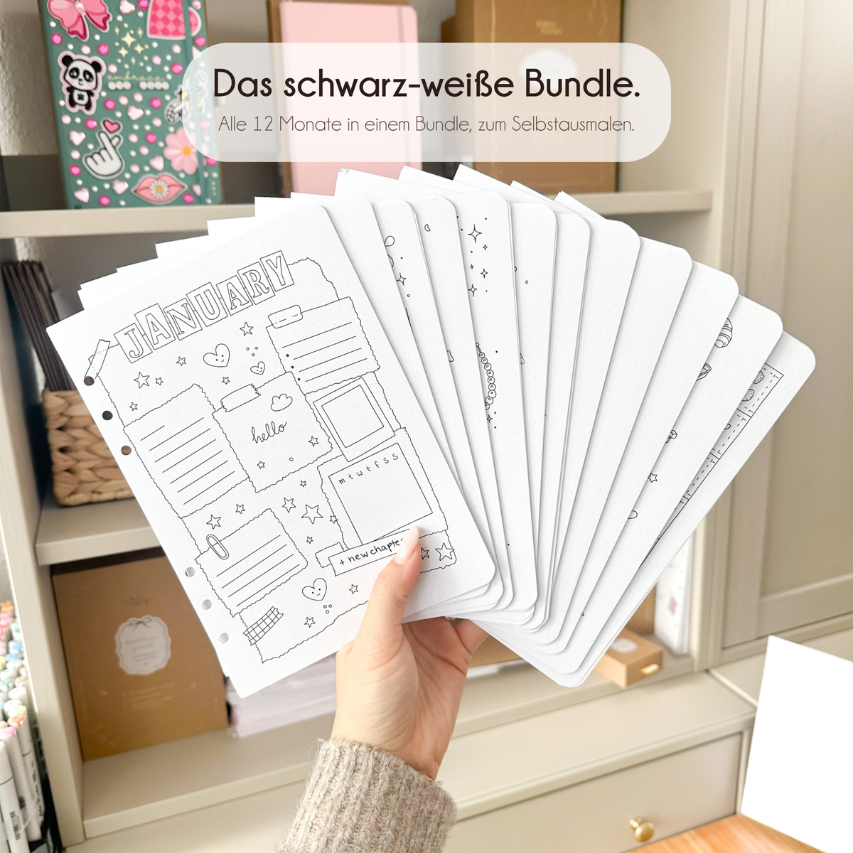 Ringbuch-Einlagen-Bundle – Alle 12 Monate · Kollektion 2026/27 · Undatiert · 192 handgemalte Seiten