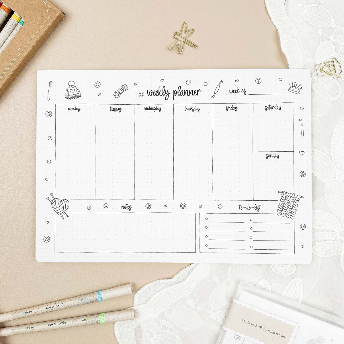 Weekly Planner Pad - A4 - Knitting - 100% recycled paper - 50 pages