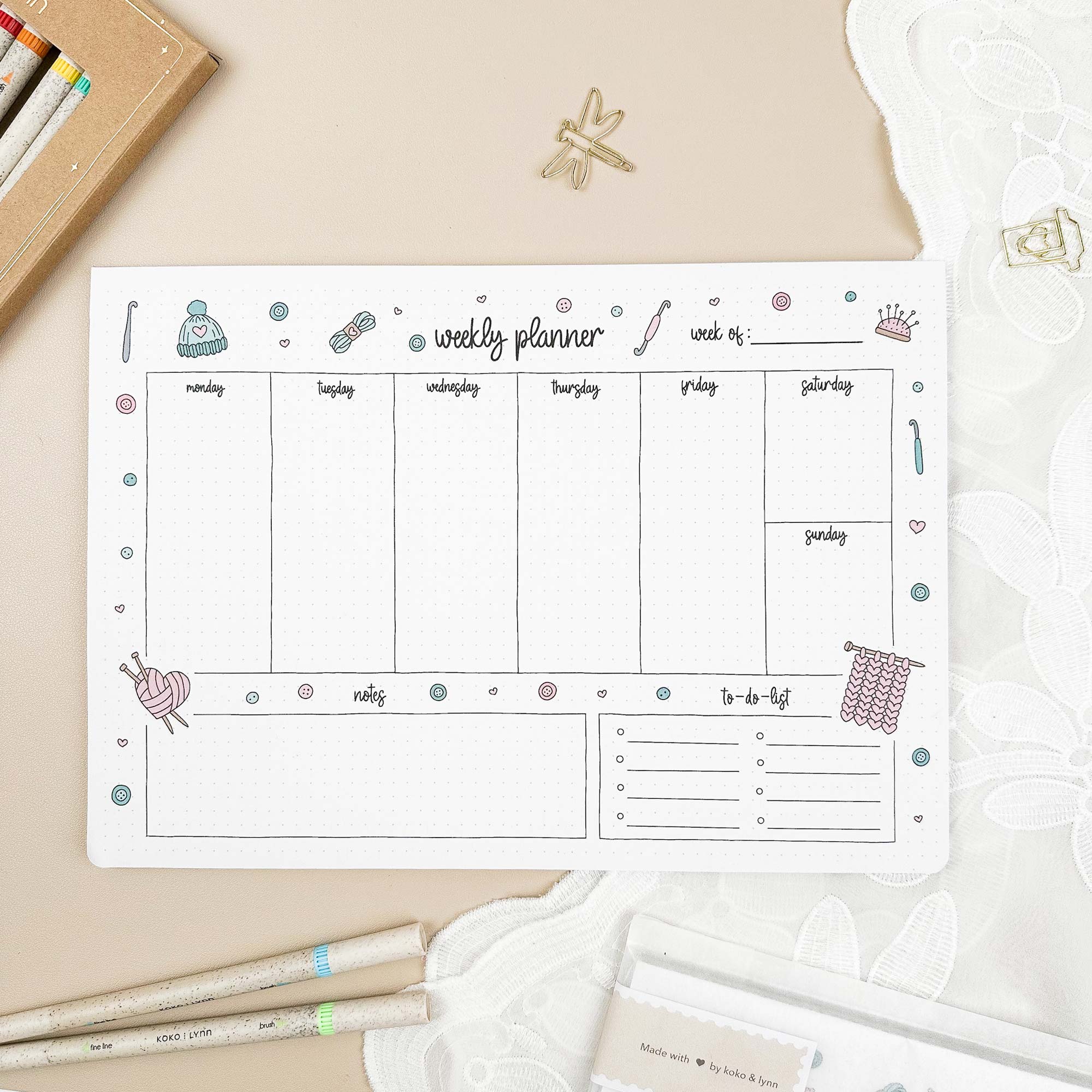 Weekly Planner Pad - A4 - Knitting - 100% recycled paper - 50 pages ...
