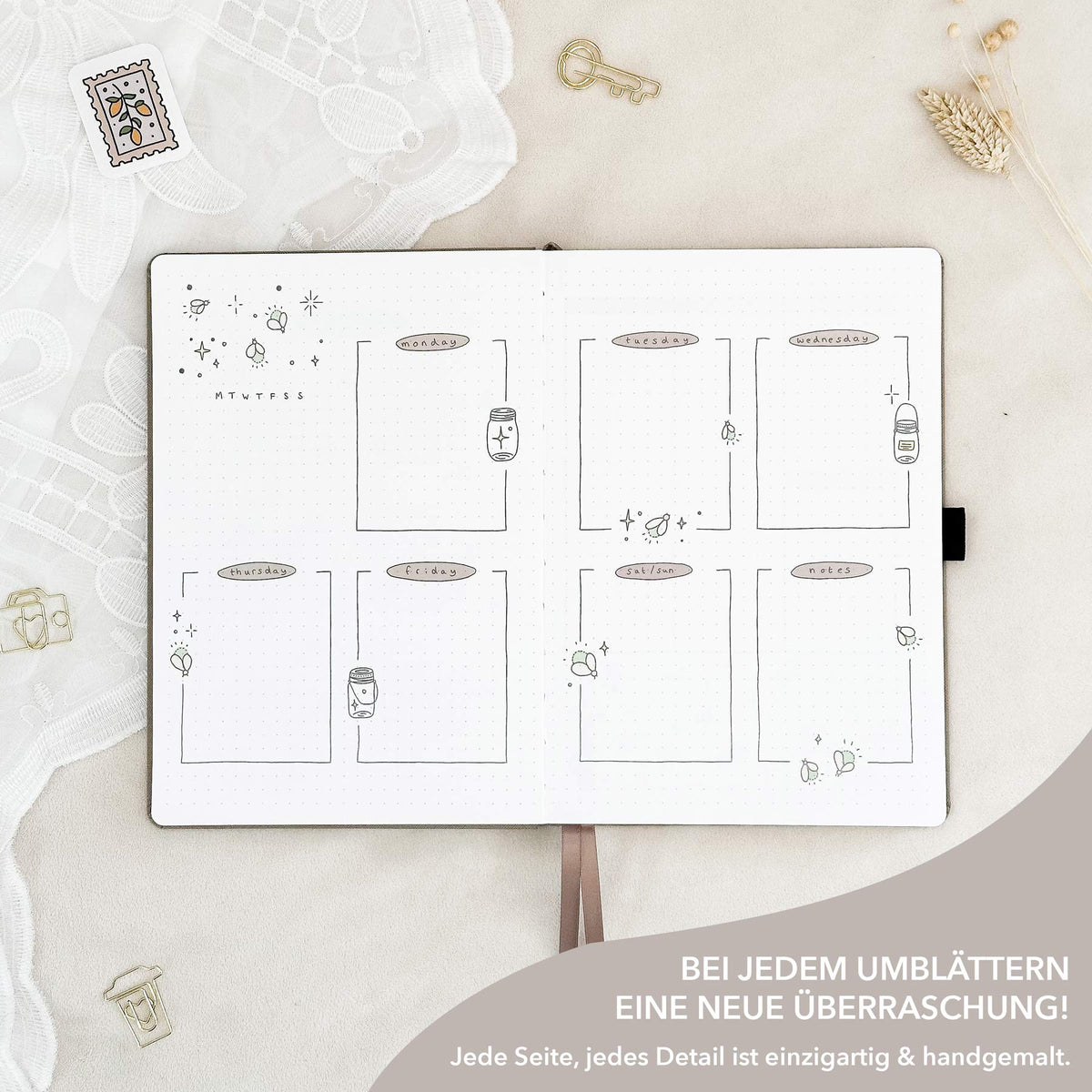 Hand-drawn planner - Undated - 100% recycled paper - Cappuccino