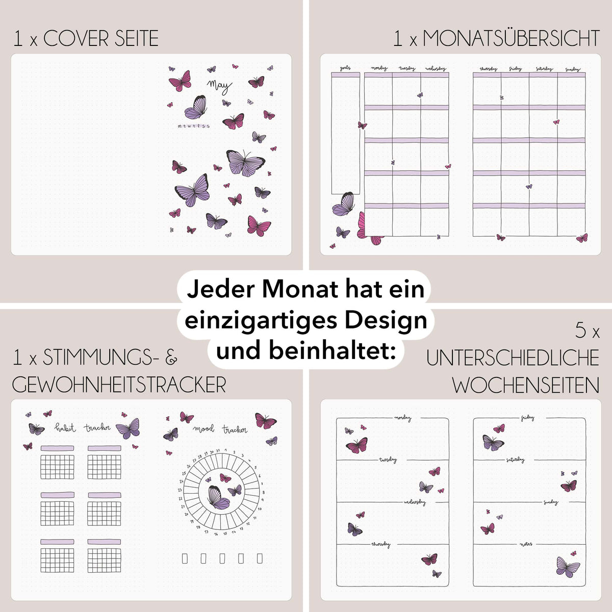 Hand-drawn journal - Undated planner - Bordeaux