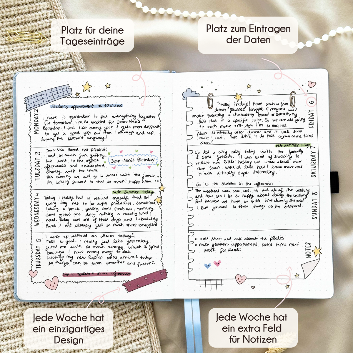 Hand-drawn journal - Undated planner - Hot Pink