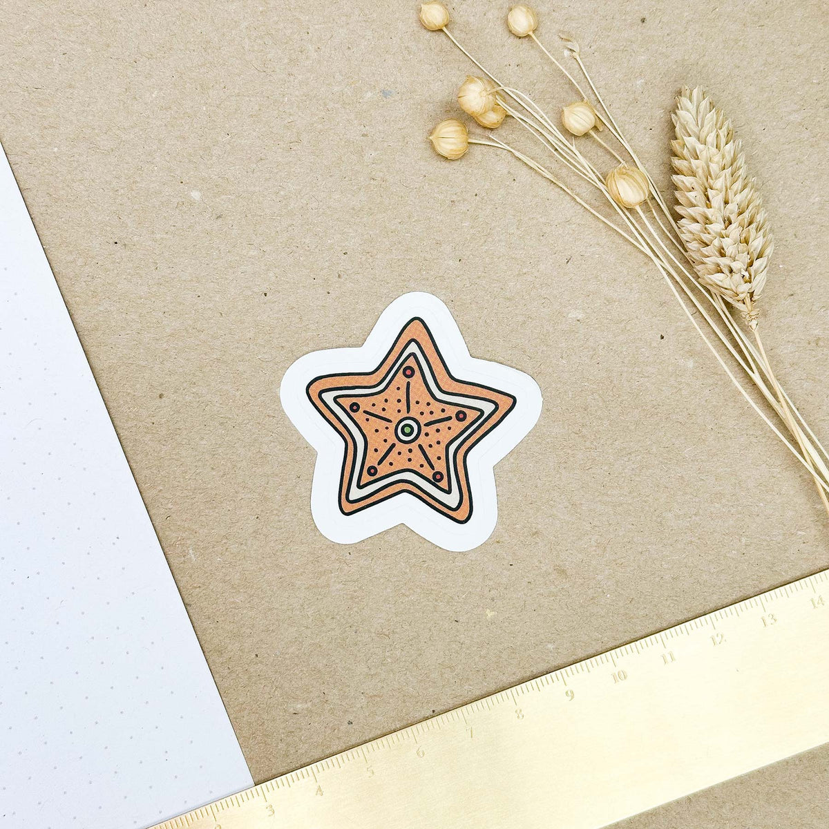 Hand-drawn sticker - Gingerbread star - Size M