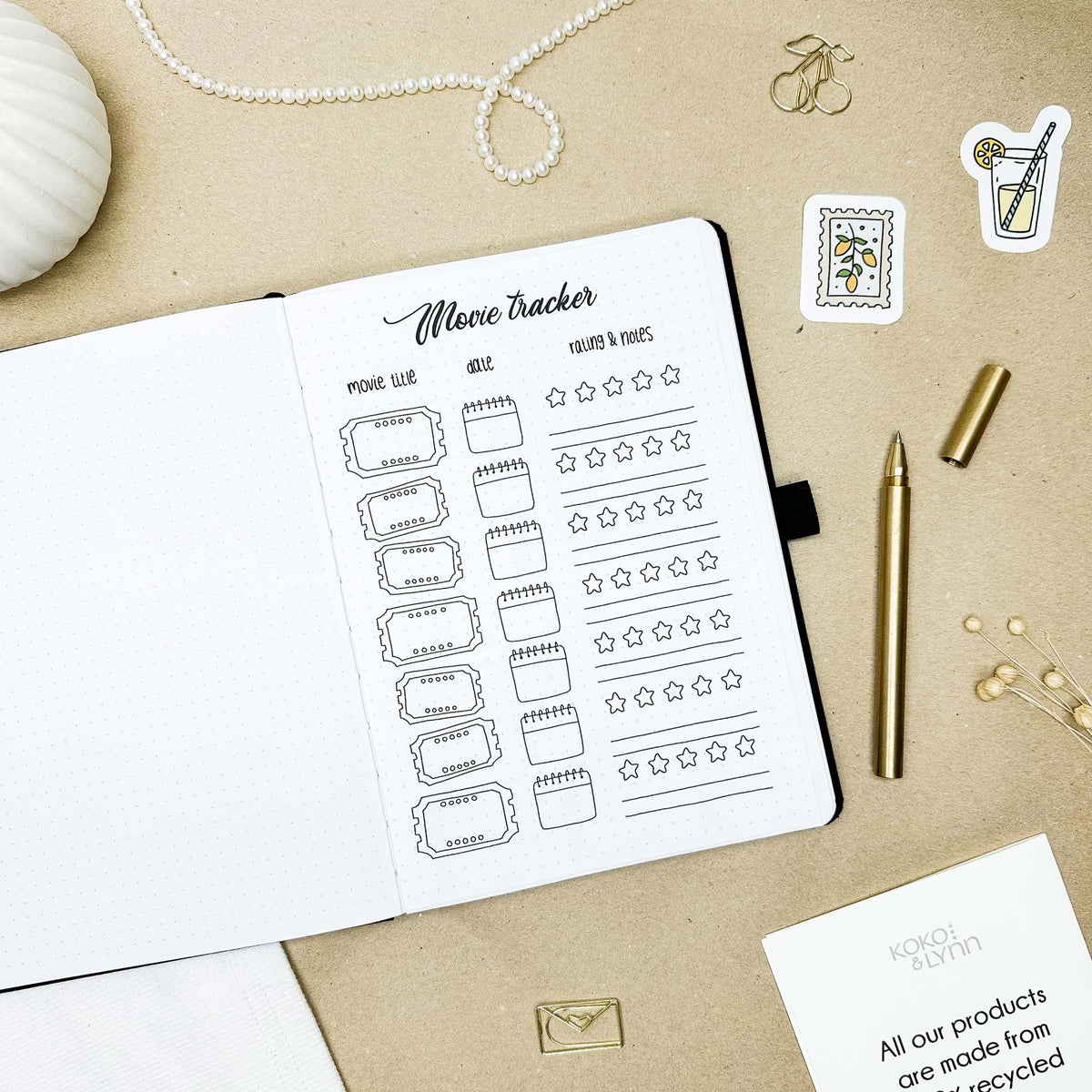Movie tracker - Stick-in-page - 100% recycled paper