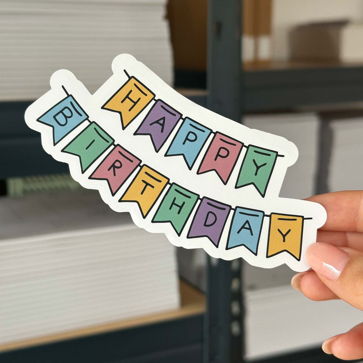 Hand-drawn sticker - Happy birthday garland- Size L