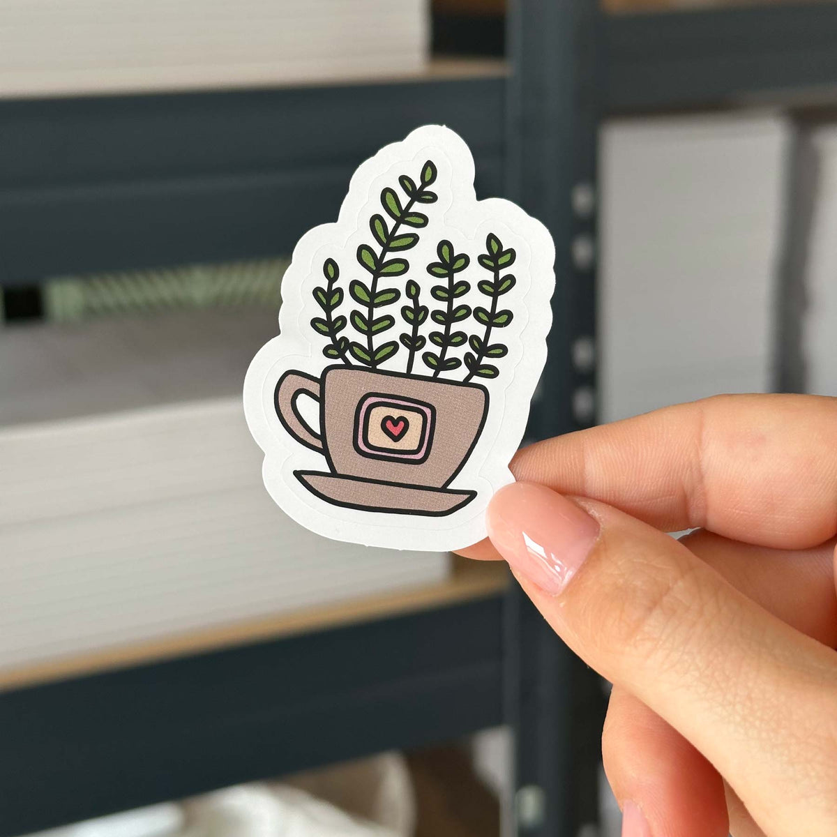 Hand-drawn sticker - Cup with plants - Size M