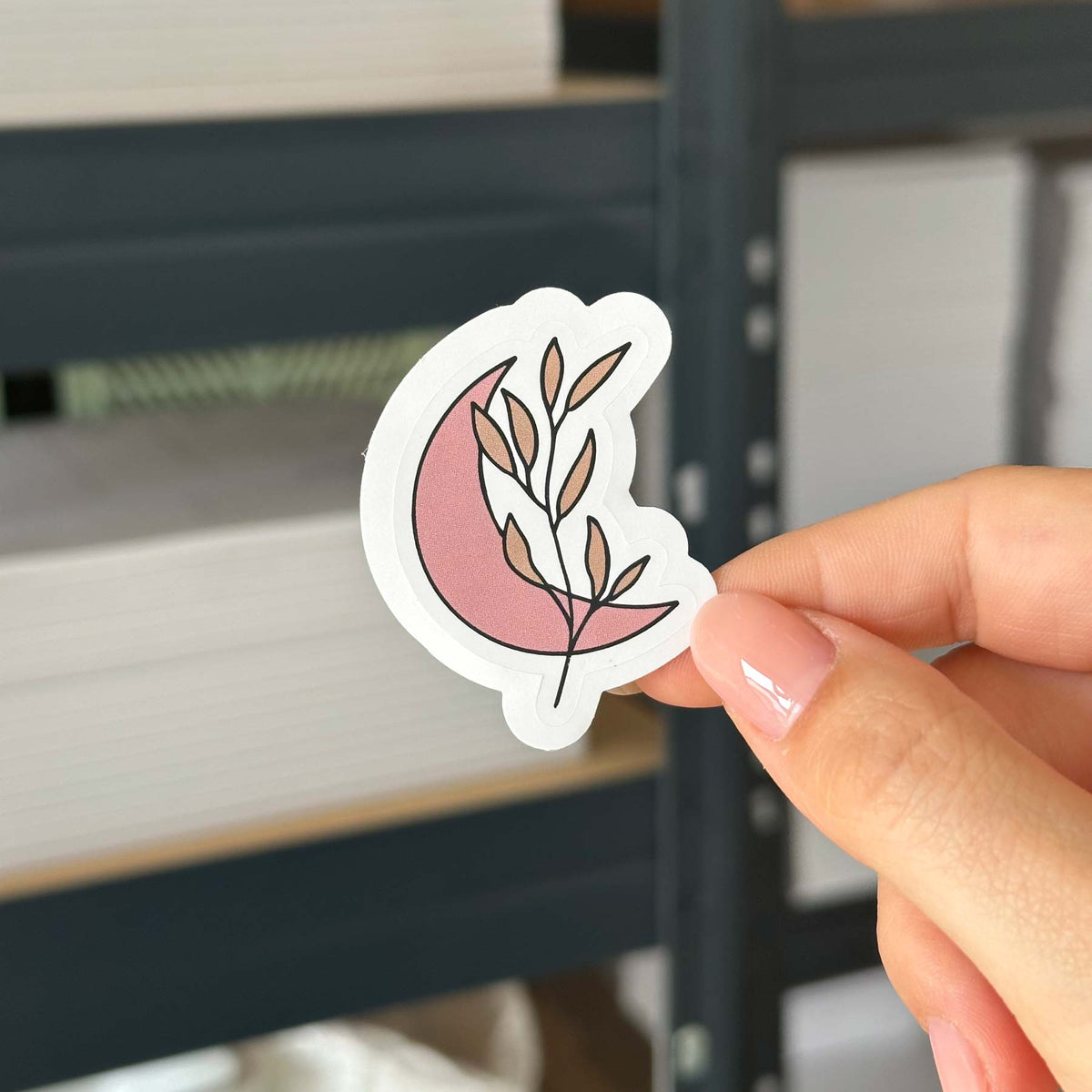 Hand-drawn sticker - Moon with plants - Size M