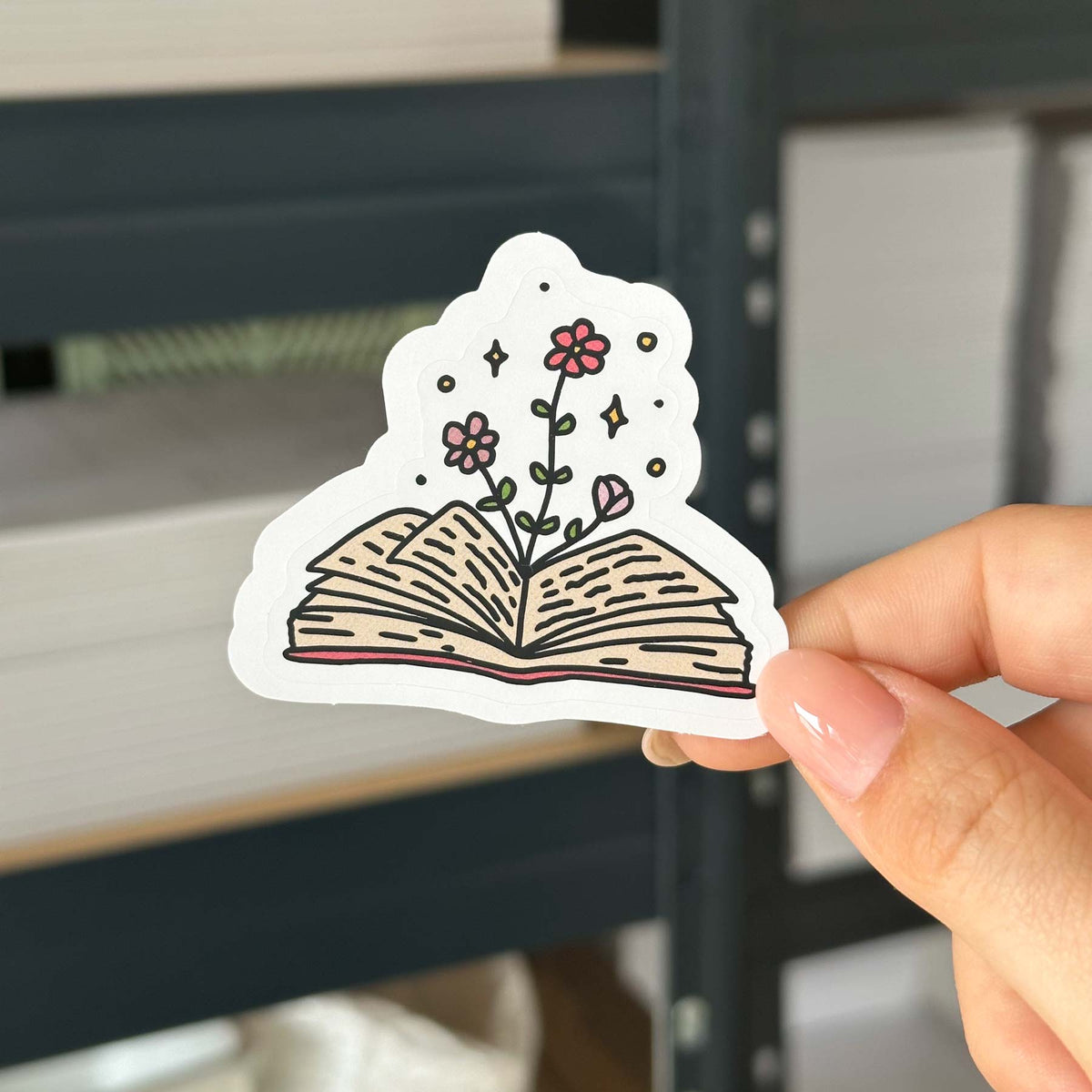 Hand-drawn sticker - Book with flowers - Size M