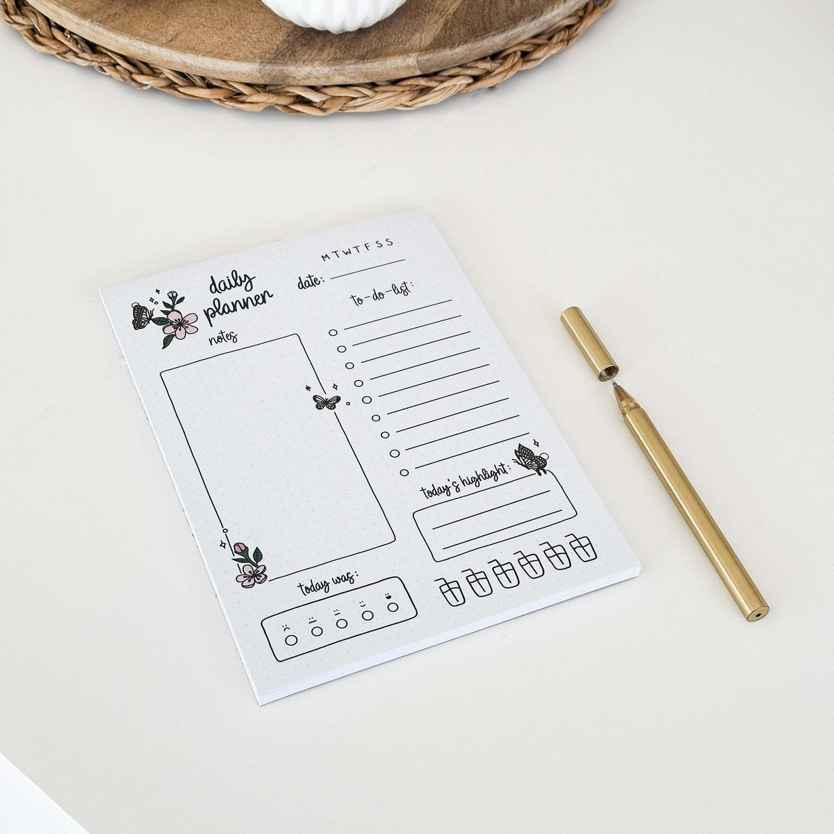 Daily Planner Pad - A5 - Butterflies - 100% Recycled paper - 50 pages