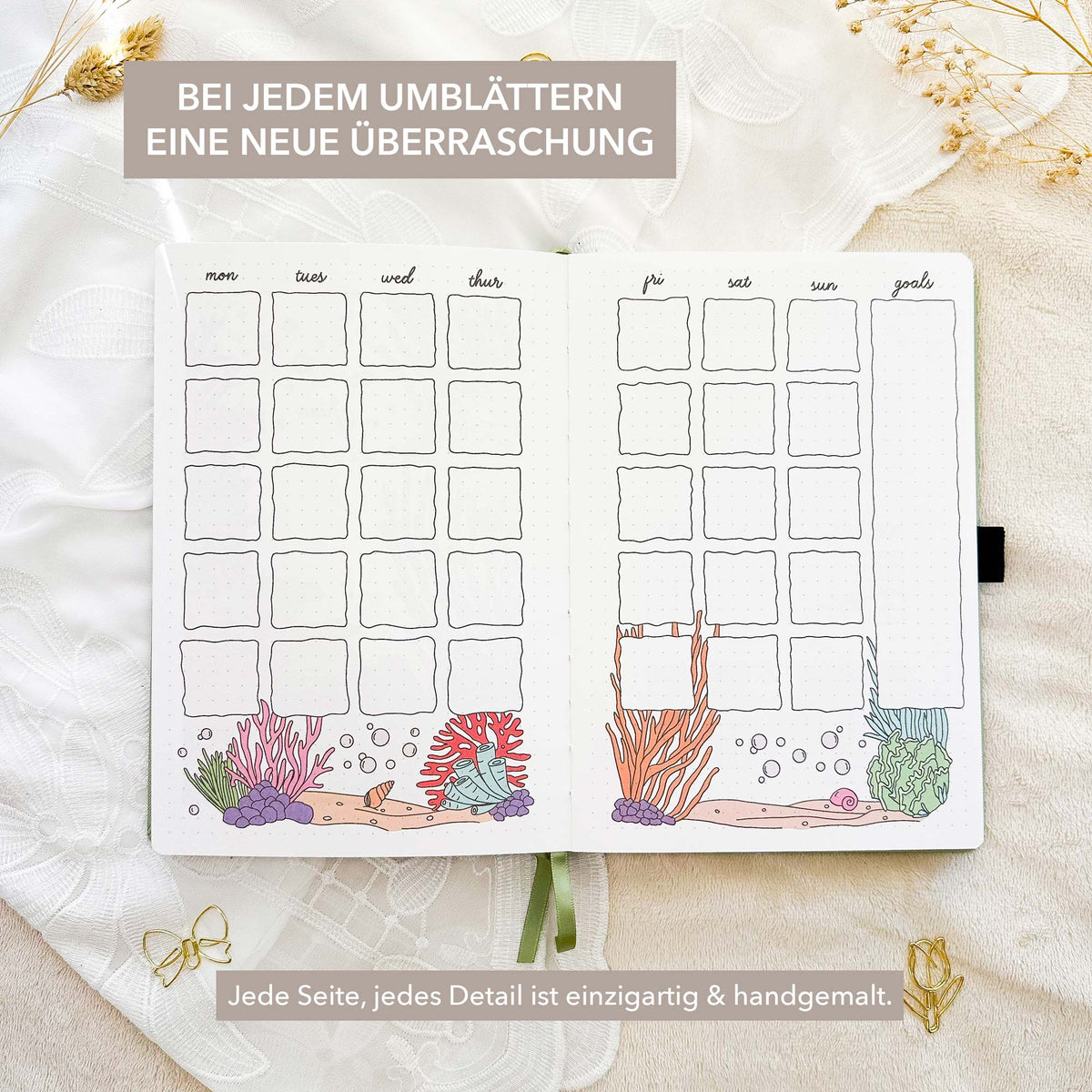 Hand-drawn journal - Undated planner - Light Green