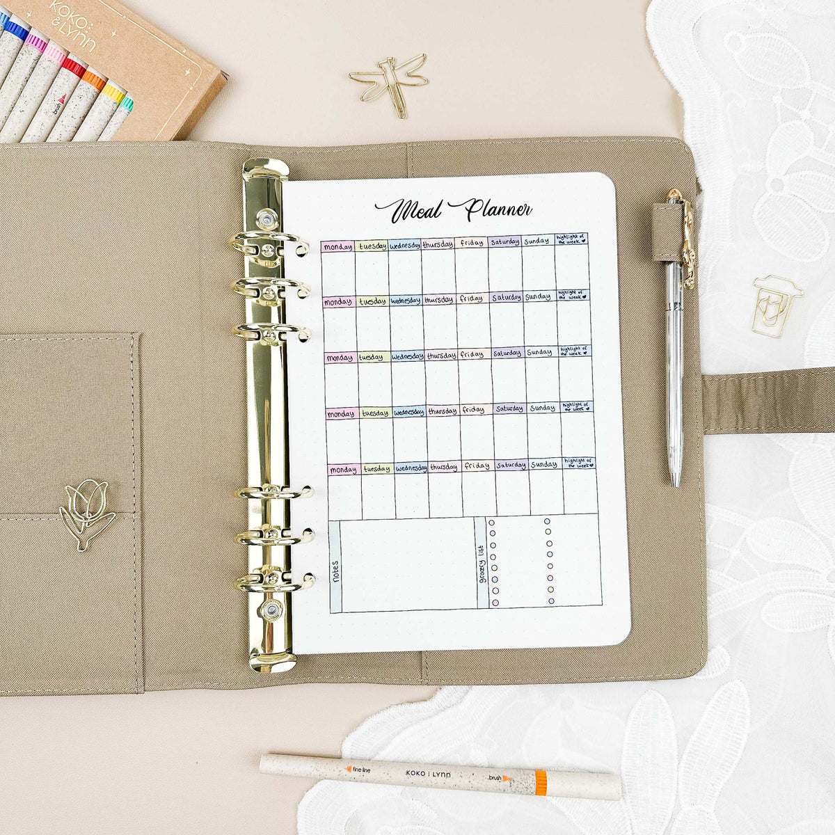 Meal planner - Binder Insert - Single Tracker Page