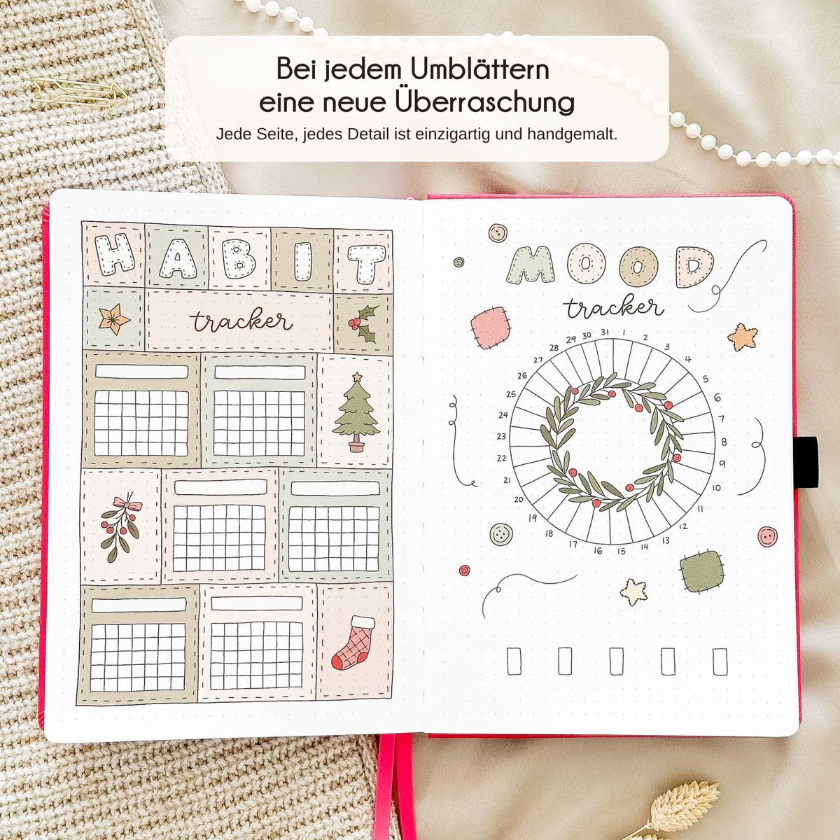 Hand-drawn journal - Undated planner - Hot Pink