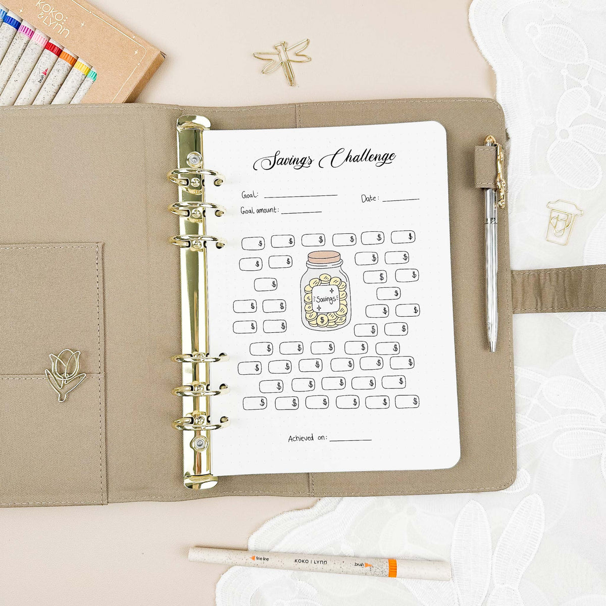 Savings Challenge - Binder Insert - Single Tracker Page