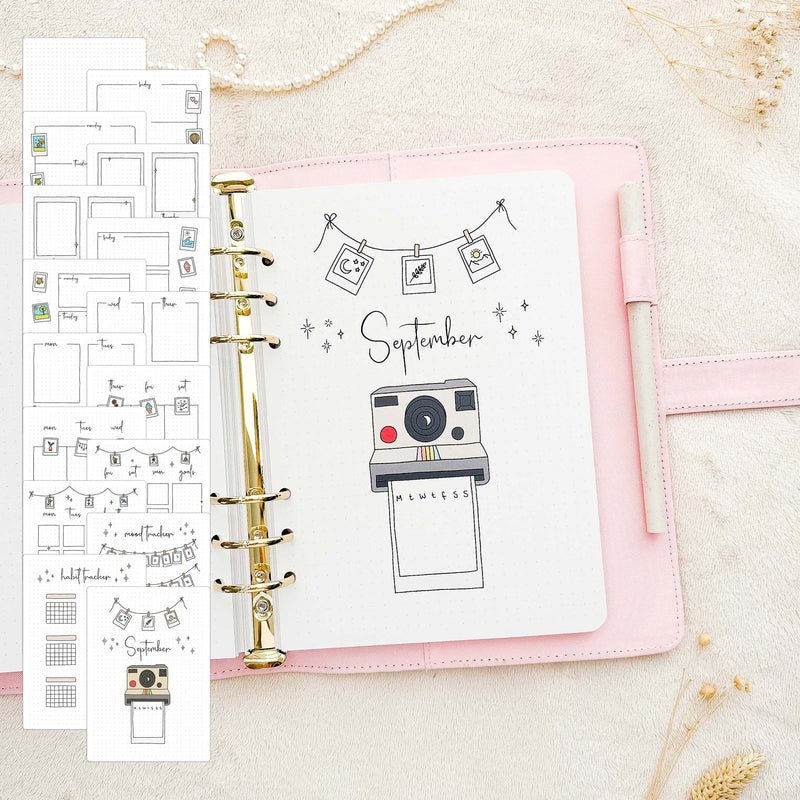 September - Instant Camera theme - Monthly Journal Insert Undated - 16 hand-drawn pages