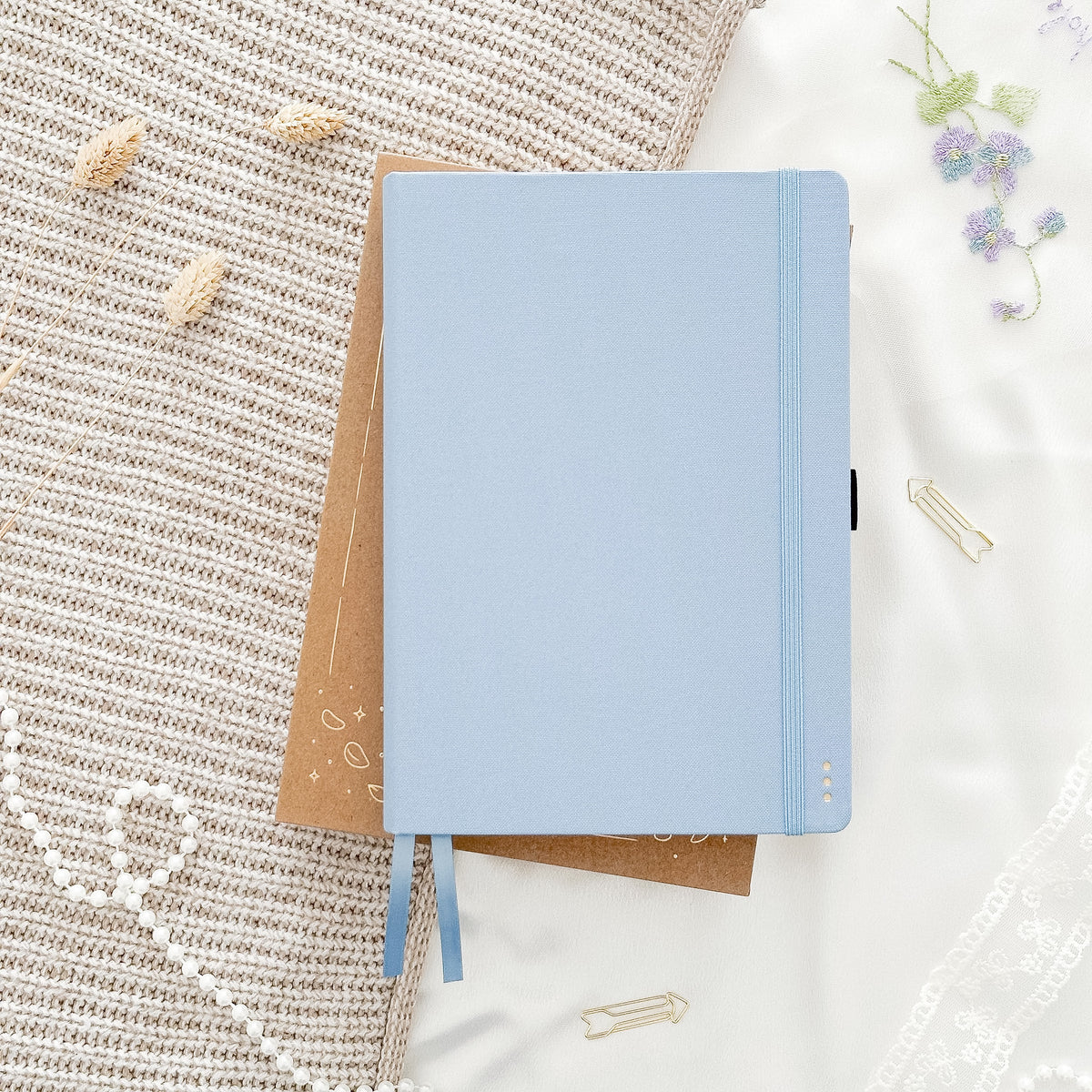 Hand-drawn journal in Sky Blue with linen hardcover, undated A5 planner