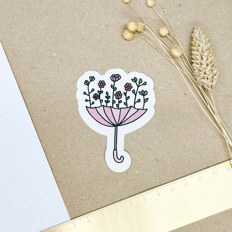 Hand-drawn sticker - Umbrella with flowers - Size M