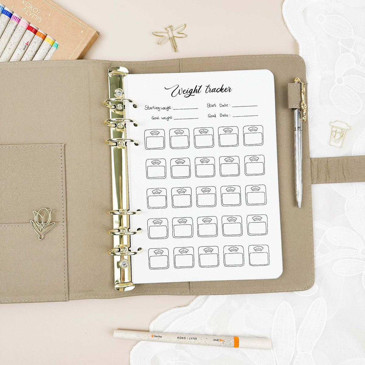 Weight Tracker - Binder Insert - Single Tracker Page