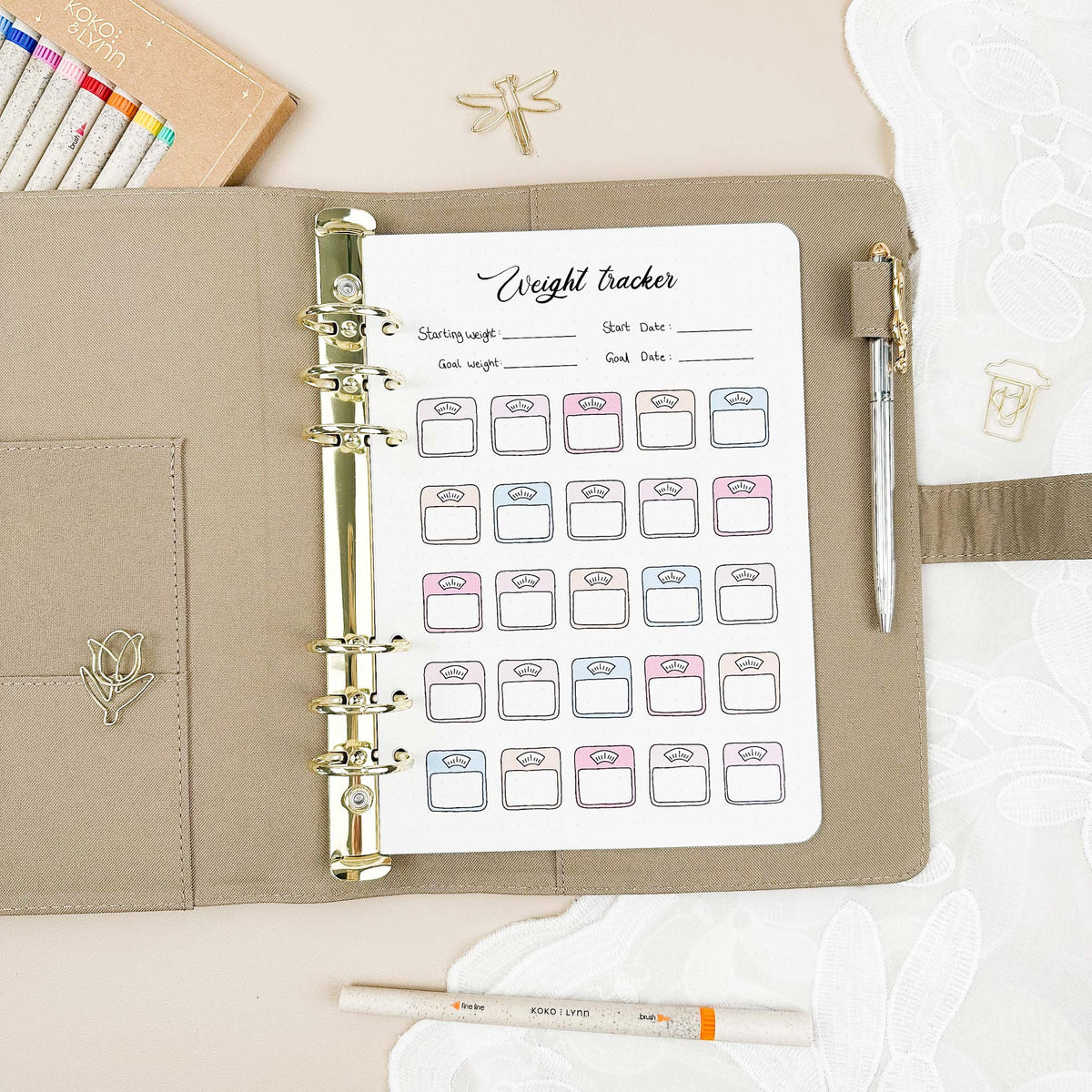 Weight Tracker - Binder Insert - Single Tracker Page