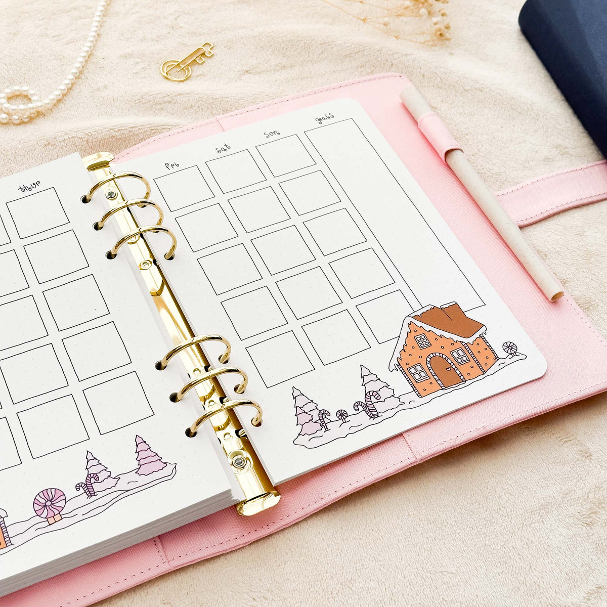 December - Gingerbread theme - Monthly Journal Insert Undated - 16 hand-drawn pages