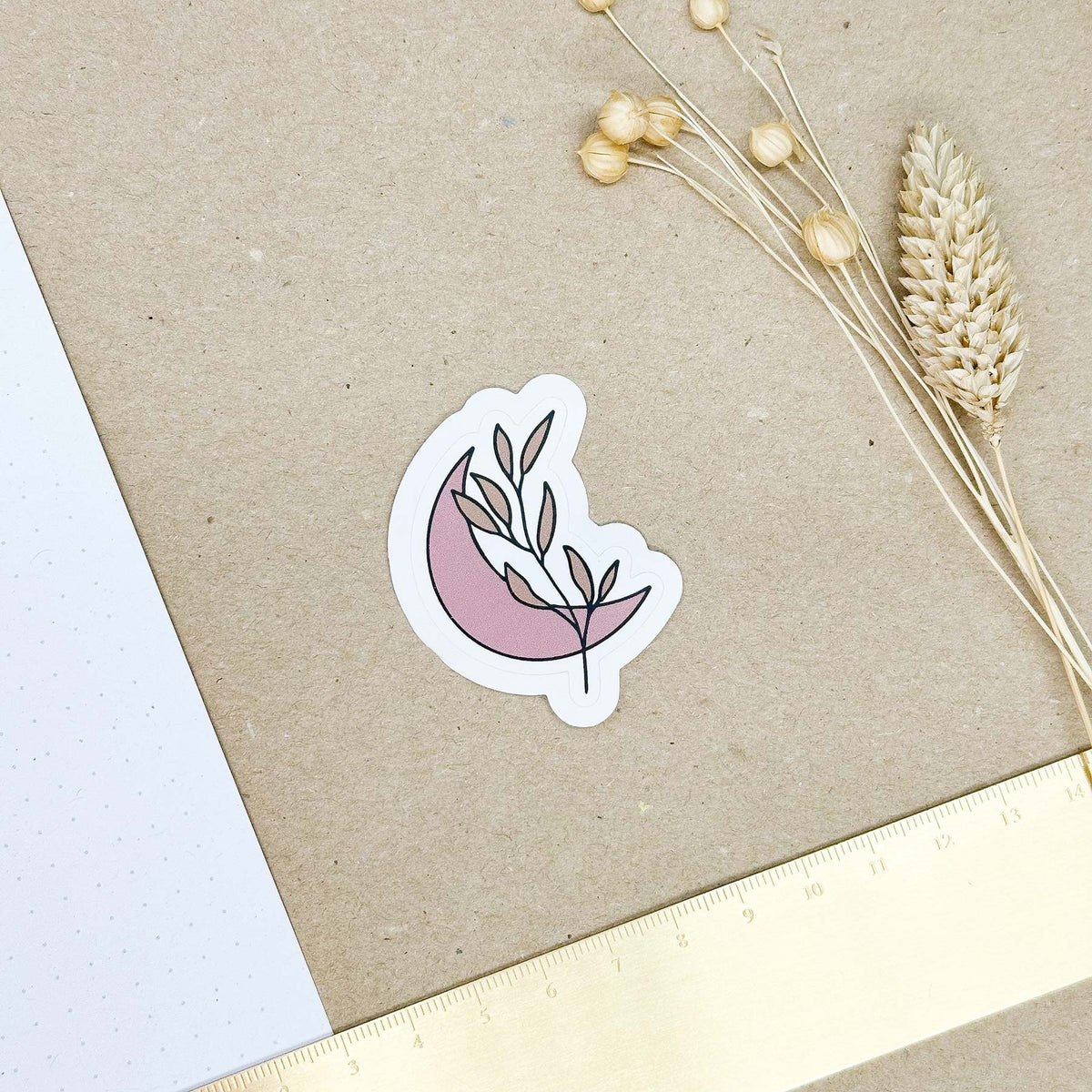 Hand-drawn sticker - Moon with plants - Size M